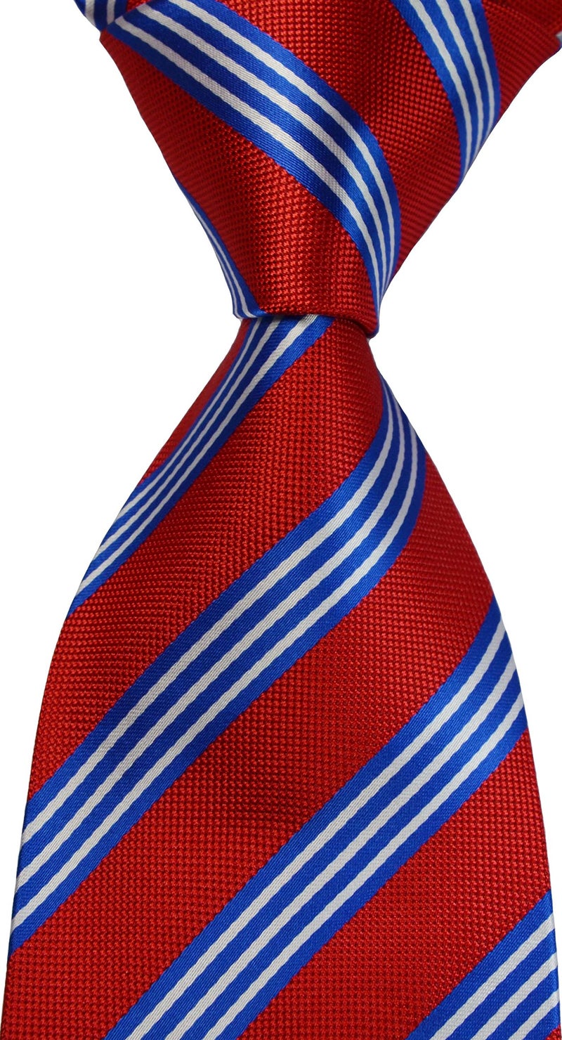 Geotae Zerun New Classic Men's Striped Silk Tie Necktie (Red/Blue/White) - Image 3